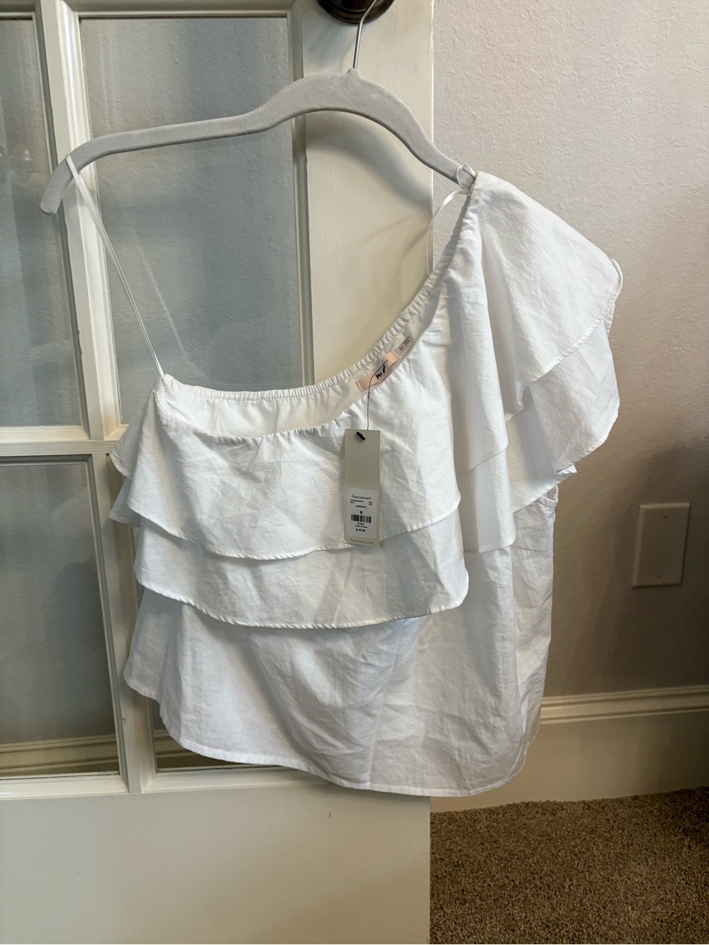 Francesca's Collections White One-Shoulder Ruffle Camisole
